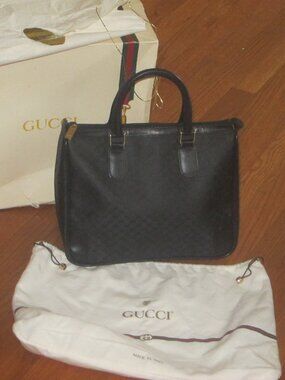 GUCCI Vintage Tote Micro Monogram GG Black Purse Dust Cover Org Box 1987 EUC
